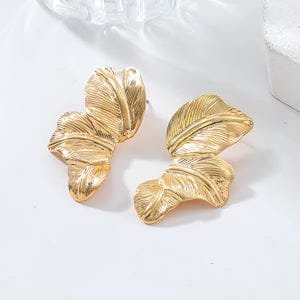 Gold leaf design statement earrings for women – elegant & trendy ear tops by Glowfye