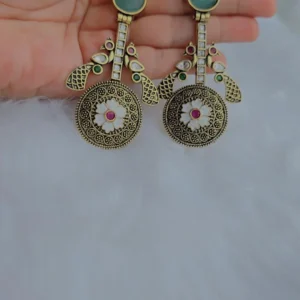 Antique Peacock Earrings – Gold-Tone Ethnic Statement Jewelry