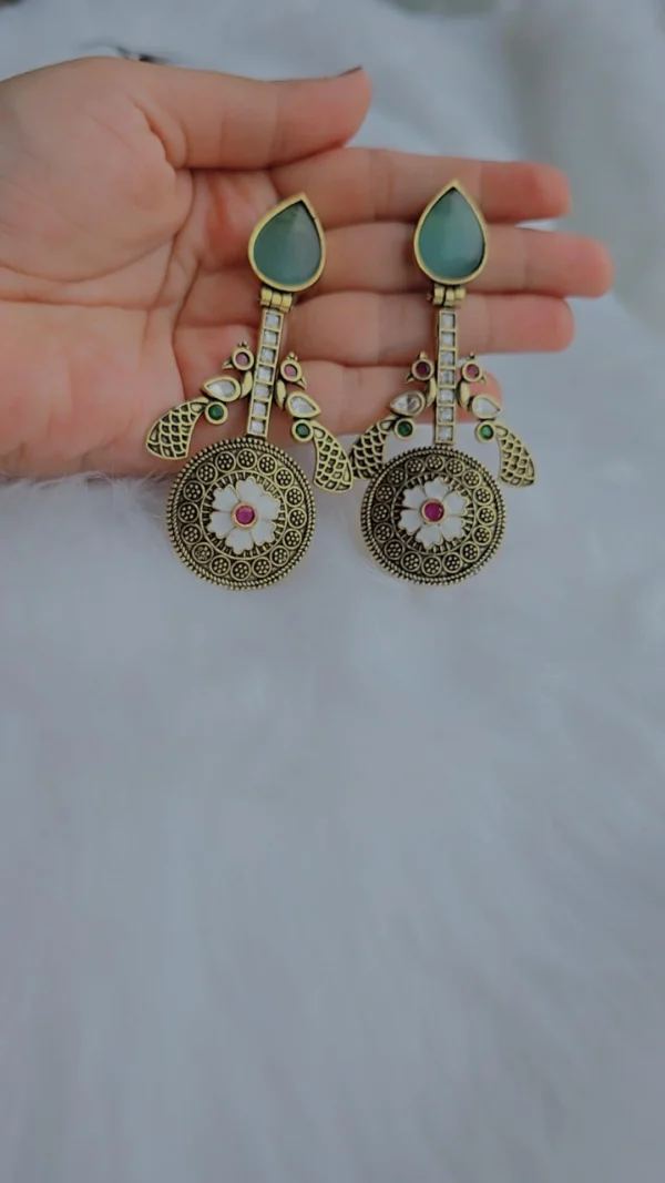 Antique Peacock Earrings – Gold-Tone Ethnic Statement Jewelry