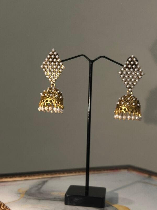 Diamond Stud Pearl Jhumka Earrings – Modern Ethnic Jewelry