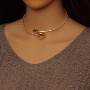 Gold Ring Choker Necklace with Crystal Detailing