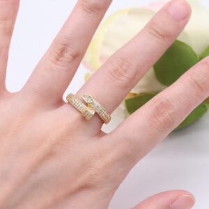 Gold Snake Wrap Ring with Crystals