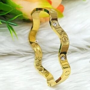 Gold Wave Bracelet with Stones