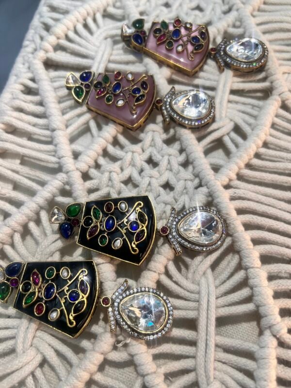 Multicolor Stone Drop Earrings with Crystal Teardrop
