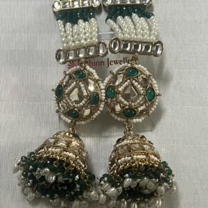 Royal Emerald & Pearl Kundan Jhumka Earrings