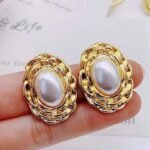 Vintage Gold Pearl Stud Earrings