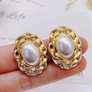 Vintage Gold Pearl Stud Earrings
